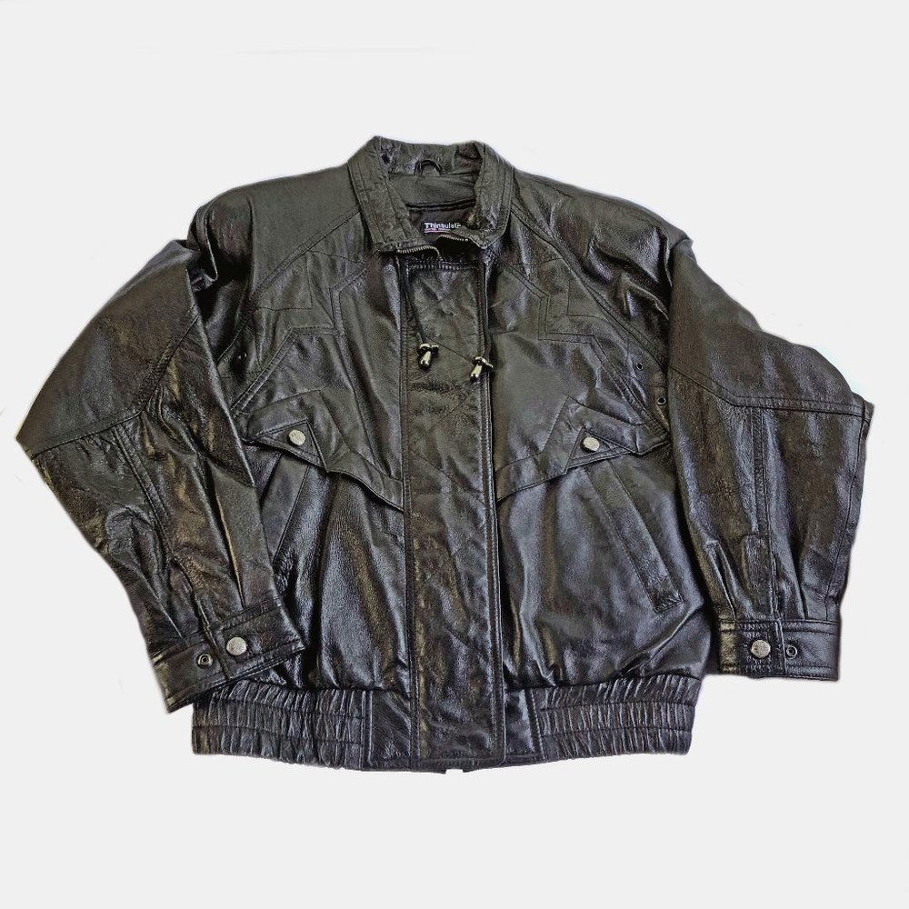 Vintage Mens Wilsons Thinsulate Blk Leather Bomber Jacket - Size M